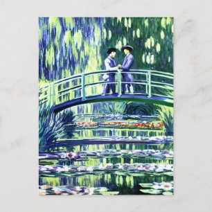 Carte Postale Hommes amoureux sur le pont dans le style de Monet
