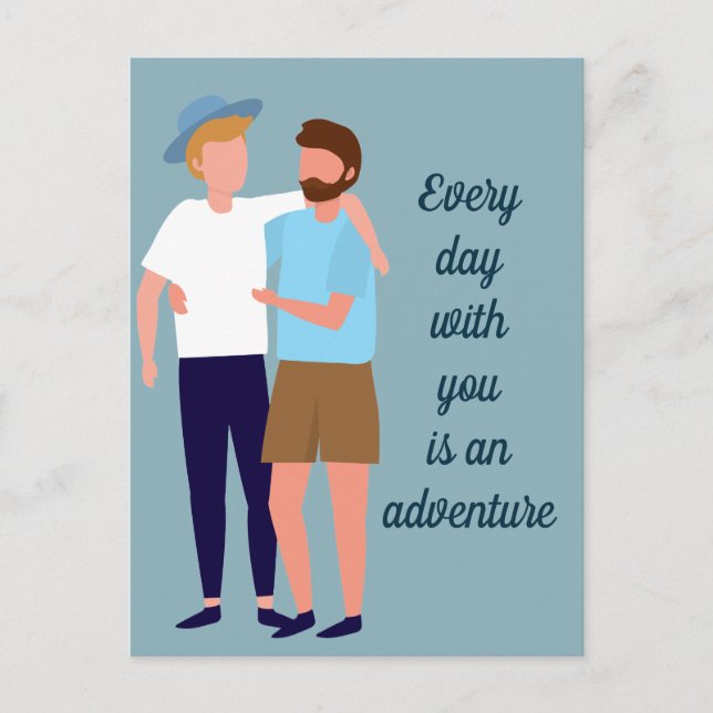 Carte Postale Hommes gais Couple dans Love Anniversaire Citation (Devant)