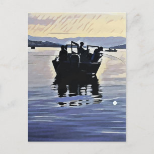 Carte Postale hommes pêchant dans le lac silhouette abstraite ar