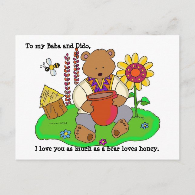 Carte Postale Honey Bear Ukrainien Folk Art (Devant)