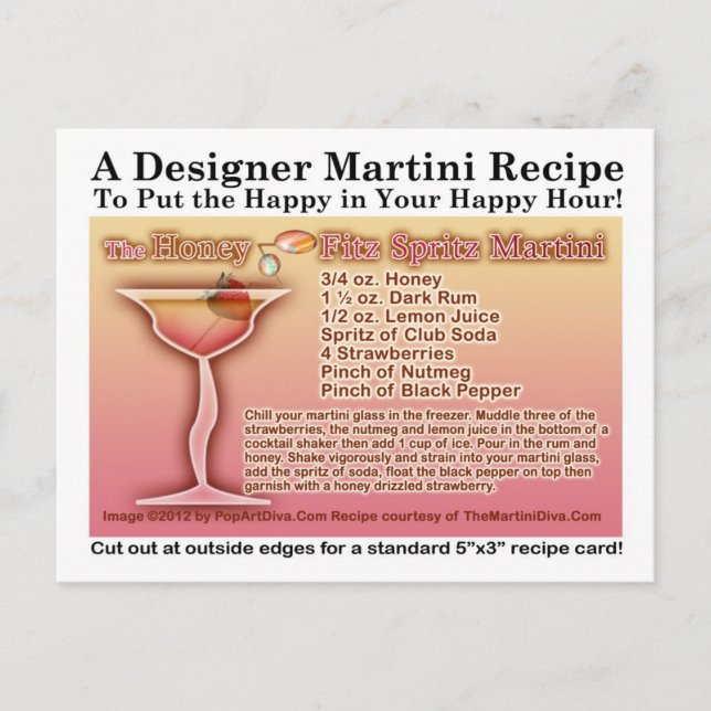 Carte postale Honey Fitz Spritz Martini Recette (Devant)