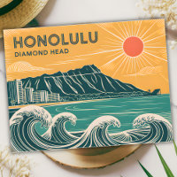 Honolulu Diamond Head Oahu Waikiki Rétro Minimal