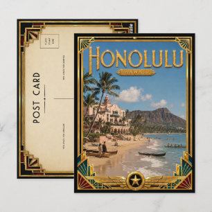 Carte Postale Honolulu Hawaii Art Déco Vintage Âge d'Or