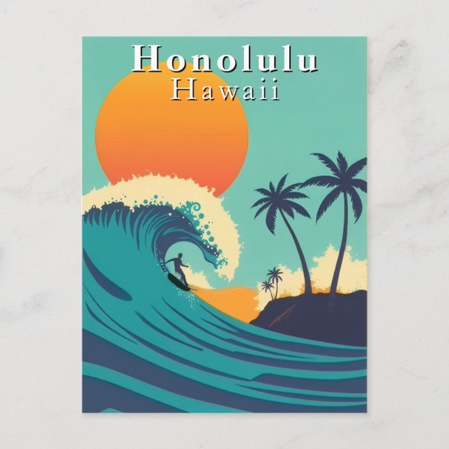 Carte Postale Honolulu Hawaii Voyage Vintage de surf (Devant)