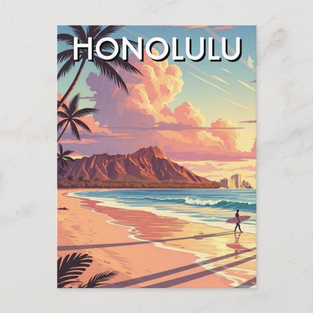 Carte Postale Honolulu Waikiki Beach Oahu Hawaii Travel (Devant)