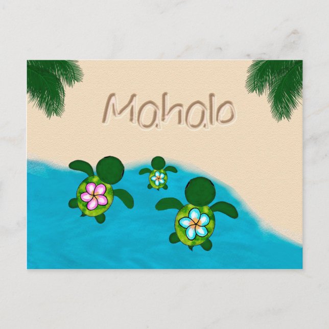 Carte Postale Honu Baby BOY Sea TURTLE Merci Boys Blue #281 (Devant)