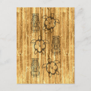 Carte Postale Honu Hawaïen Et Masque Tiki