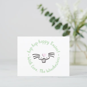 Carte Postale Hoppy Pâques drôle mignon lapin visage dessin sur