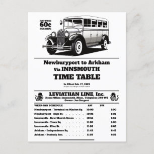 Carte Postale Horaire de l'autobus d'Innsmouth Joe Sargent