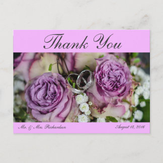 Carte Postale Horiz. Merci photo de mariage personnalisé rose