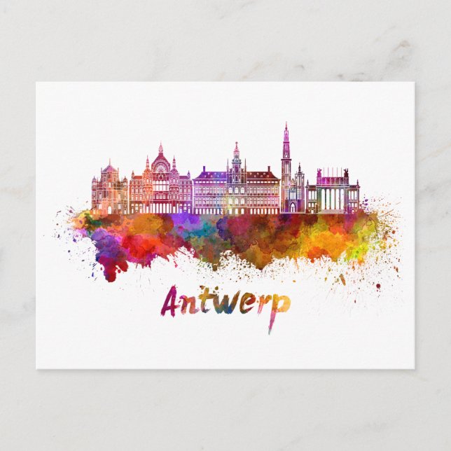 Carte Postale Horizon d'Anvers en aquarelle (Devant)