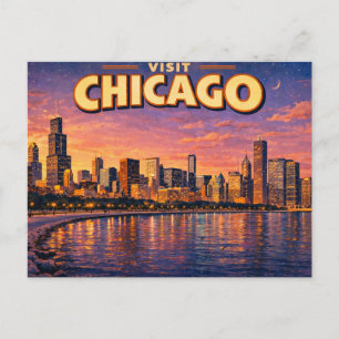 Carte Postale Horizon de Chicago et lac Michigan au crépuscule