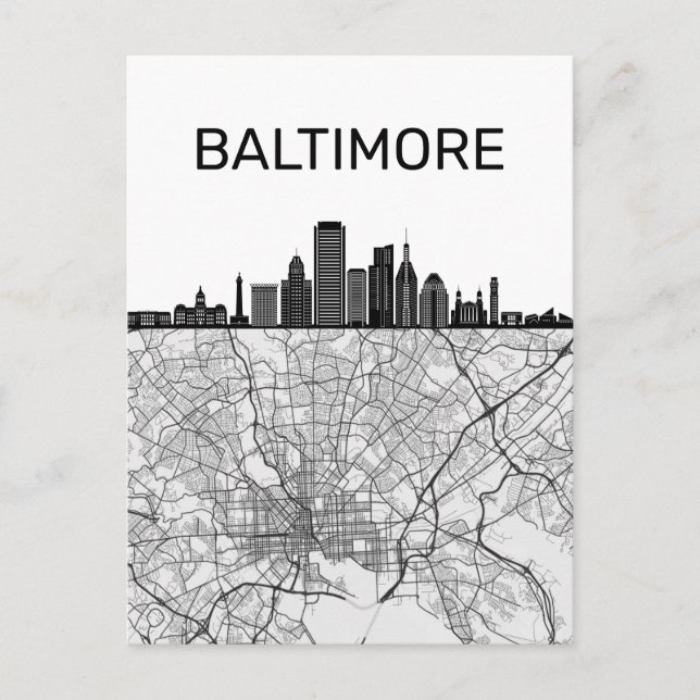 Carte Postale Horizon de la ville de Baltimore dans le Maryland  (Devant)