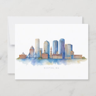 Carte Postale Horizon de la ville de Boston à l'aquarelle   Mode