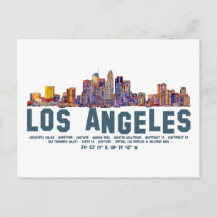 Carte Postale Horizon de Los Angeles. Noms et coordonnées de zon