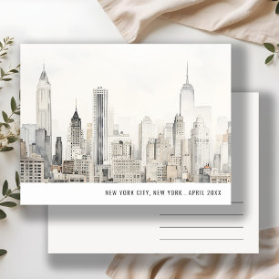 Carte Postale Horizon de New York minimaliste aquarelle pour voy