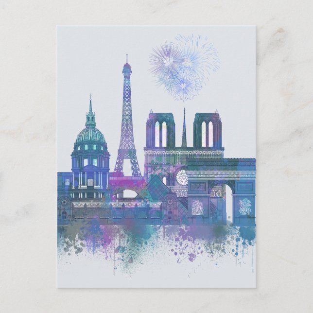 Carte Postale Horizon de Paris - bleu d'aquarelle (Devant)