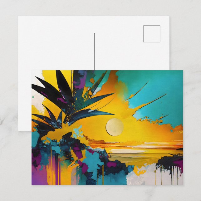 Carte Postale Horizon Doré – Coucher de Soleil Tropical Abstrait (Devant / Derrière)