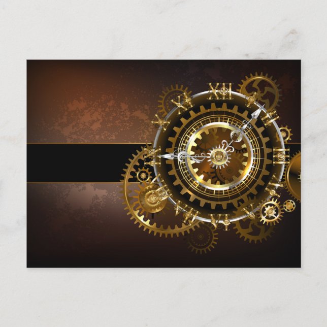 Carte Postale Horloge Steampunk avec des engrenages anciens (Devant)