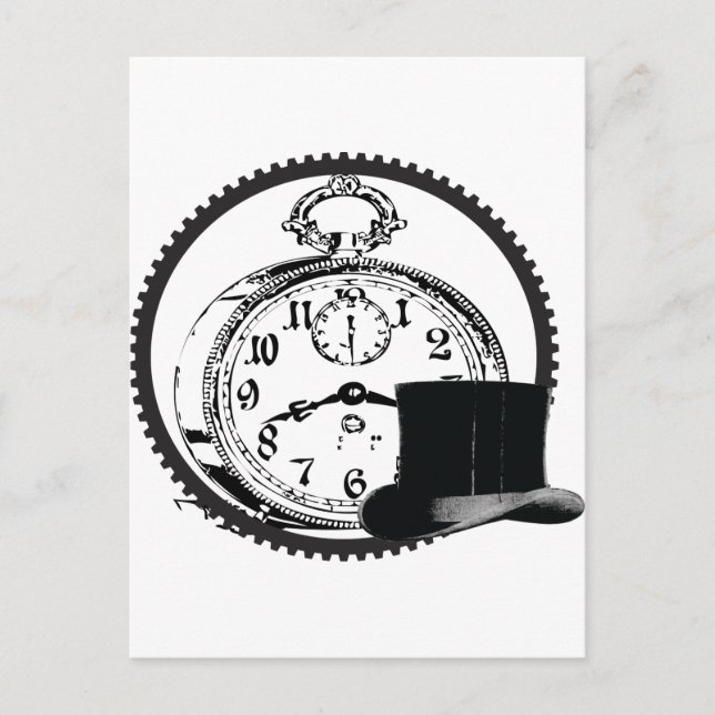 Carte Postale horloge vapeur, engrenage, casquette (Devant)