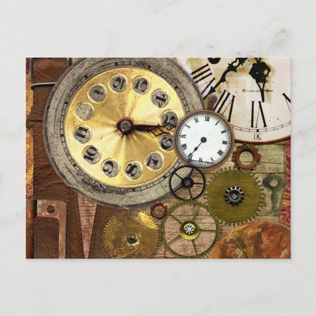 Carte Postale Horloges Rusty Old Steampunk Art (Devant)