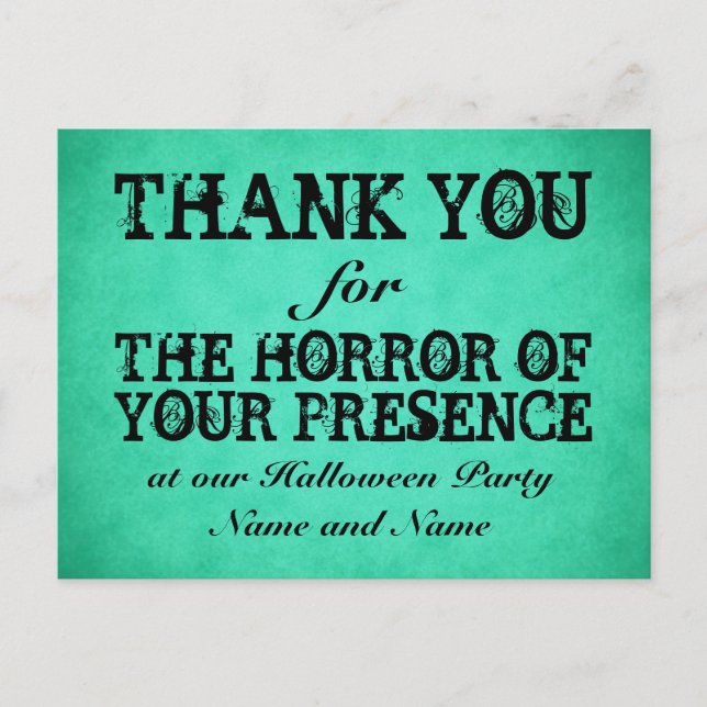 Carte Postale Horreur de ta présence. Green Halloween Merci (Devant)