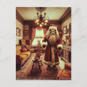Carte Postale Horreur Père Noël Vintage Living Room AI Généré Ar