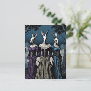 Carte Postale Horreur Surréaliste Tête de Crâne de Lapin Vintage