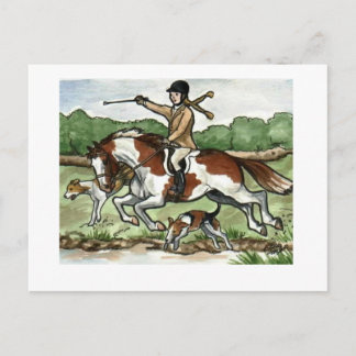 Carte Postale Horse Art Foxhunt girl on Paint Pony