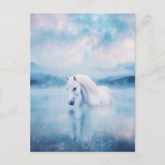 Carte Postale Horse in Misty Mountain Lake with Starry Sky
