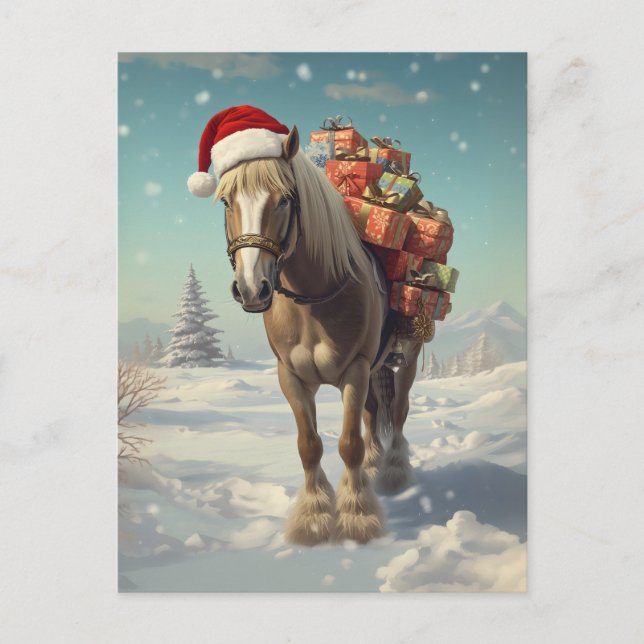 Carte Postale Horse with Christmas presents in the snow (Devant)