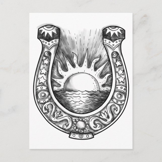 Carte Postale Horseshoe soleil et tatouage de mer (Devant)