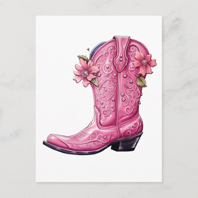 Carte Postale Hot rose Cowgirl Boot Howdy (Devant)