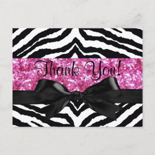 Carte Postale Hot rose étincelle Zebra Girly Girly Note de remer