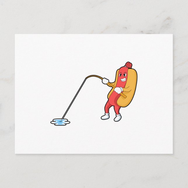 Carte Postale Hotdog à la pêche avec bâtonnet de pêche (Devant)