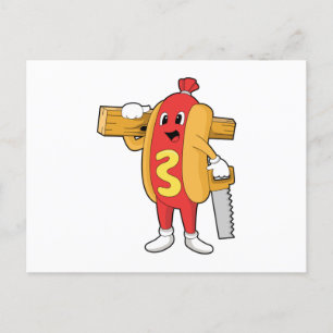 Carte Postale Hotdog as Carpenter with Saw & Wood