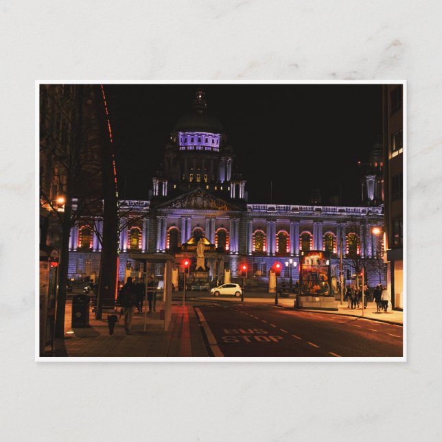 Carte Postale Hôtel de ville de Belfast à la nuit (Devant)
