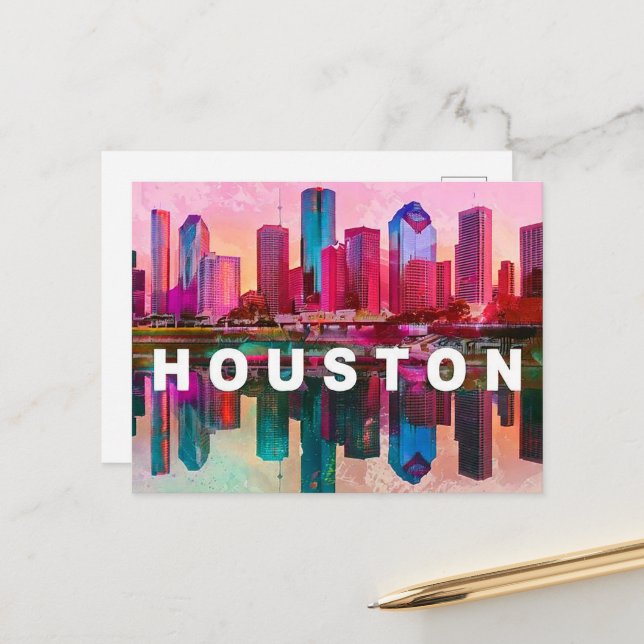 Carte Postale Houston - Iconic Skyline (Devant/Arrière en situation)