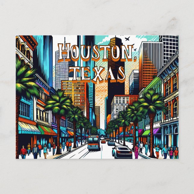 Carte Postale Houston, Texas Downtown City View Art Abstrait (Devant)