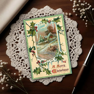 Carte Postale Houx de Noël vintage 1910