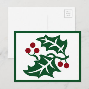 Carte Postale Houx vert et baies rouges Vacances d'hiver