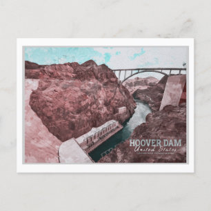 CARTE POSTALE HOVER DAM WATERCOLOR - NEVADA - ARIZONA