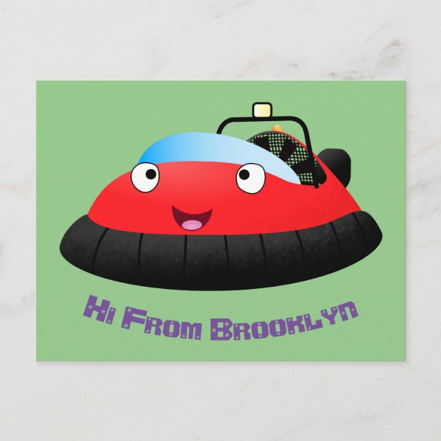Carte Postale Hovercraft de dessin animé rouge mignon heureux (Devant)