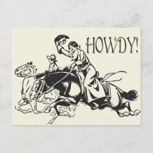 Carte Postale Howdy avec dessin Vintage de filles-poules sur les