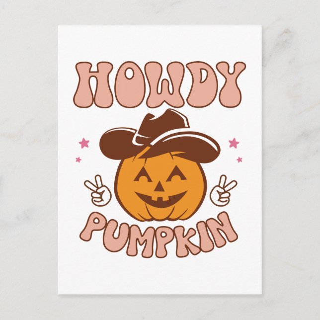 Carte Postale Howdy Citrouille Western Retro Halloween (Devant)