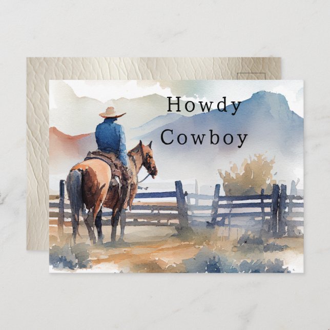 Carte Postale Howdy Cowboy Horse (Devant / Derrière)