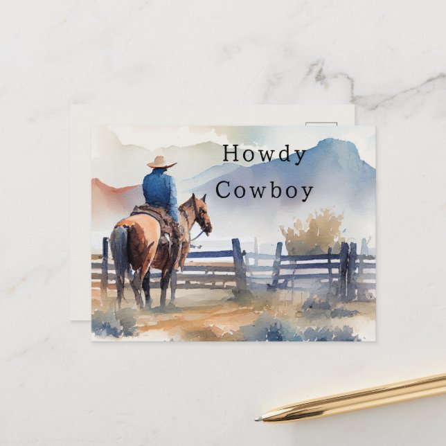 Carte Postale Howdy Cowboy Horse (Devant/Arrière en situation)