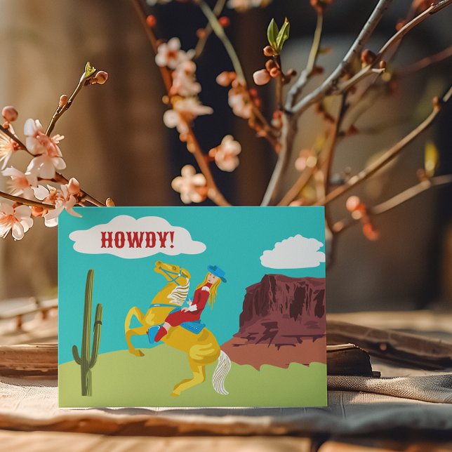 Carte postale Howdy Retro Western Cowgirl (Créateur téléchargé)