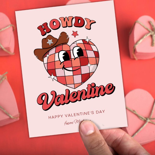 Carte Postale Howdy Valentine Cute Disco Ball Heart Valentine's (Créateur téléchargé)