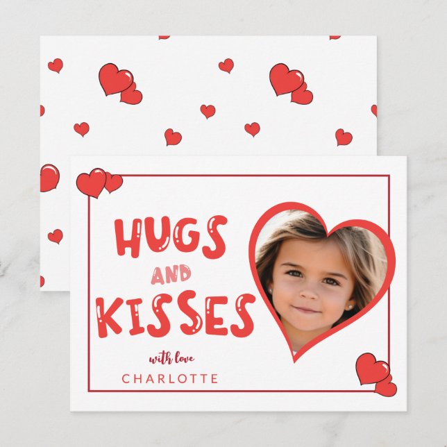 Carte Postale Hugs and Kisses Valentine's Day Photo personnalisé (Devant / Derrière)